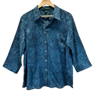 Lauren Ralph Lauren LRL Button Down Shirt Womens 1X Linen Boho Summer Coastal